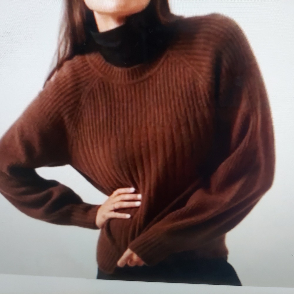 Athleta Wool Blend Sweater 3X Brown Dark Academia Ribbed Knit Raglan Pullover